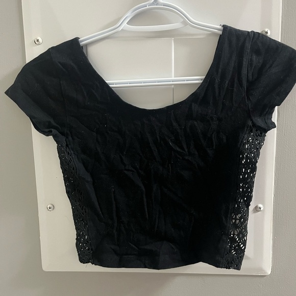 Black Cropped Blouse with Cut Out Style and Short Sleeves - Picture 1 of 2